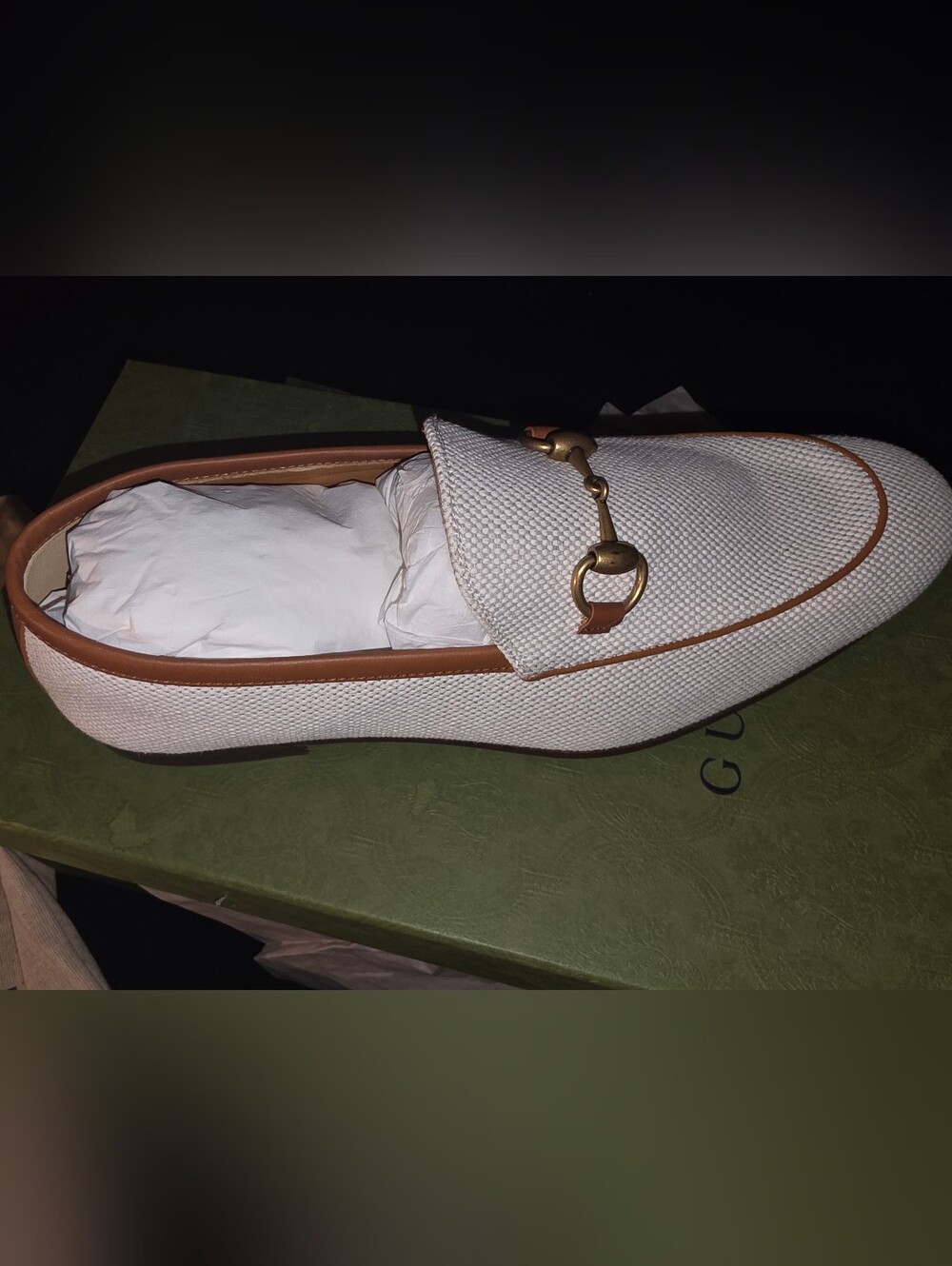 Authentic Gucci Cream Textile Horsebit Loafers / Men Size 9